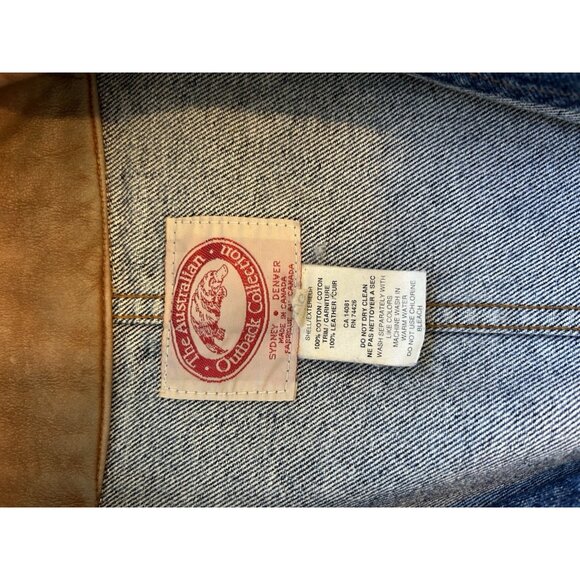 Vintage 90s Leather Collar Denim Jean Trucker Jacket Barn Chore Coat - Picture 11 of 13